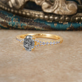 1 Carat Oval Cut Classic Black Rutilated Quartz Promise Ring Pave Setting